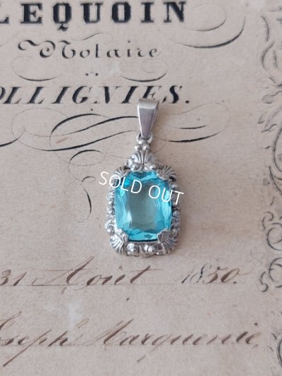 画像6: アンティークシルバーアクアマリンペンダントトップ