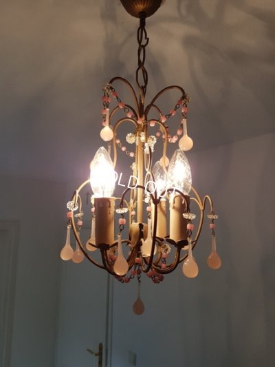 画像12: ピンクオパリンガラスシャンデリア