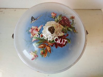 画像11: BFアンティークホーローローズ柄ペイル