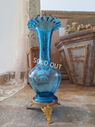 画像9: アンティークブルーガラス一輪挿し