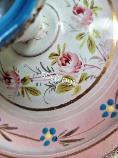 画像2: ホーロー手描きローズ柄キャンドルスティック