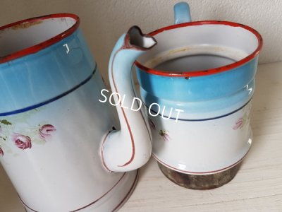 画像10: ホーロー手描きローズ柄コーヒーポット