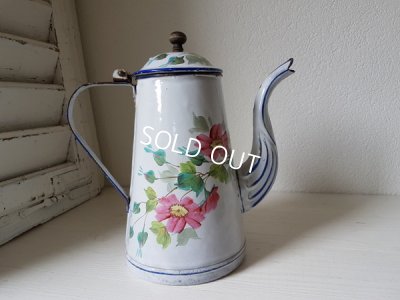 画像5: ホーロー白手描き花柄コーヒーポット