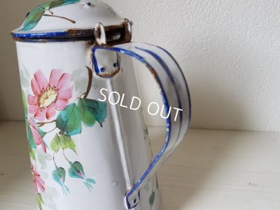 画像8: ホーロー白手描き花柄コーヒーポット