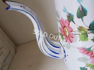 画像9: ホーロー白手描き花柄コーヒーポット