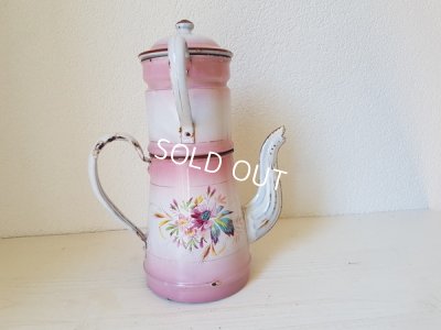画像3: ホーローピンク花柄手描きコーヒーポット