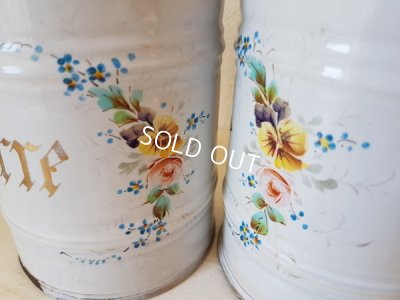 画像5: ホーロー白手描きローズとパンジー柄キャニスター