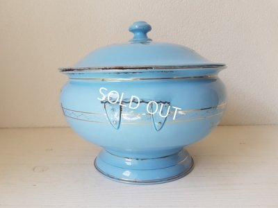 画像12: ホーローブルーローズ柄手描きスーピエール