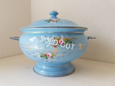 画像13: ホーローブルーローズ柄手描きスーピエール