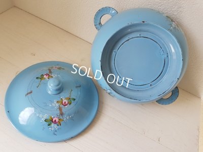 画像9: ホーローブルーローズ柄手描きスーピエール