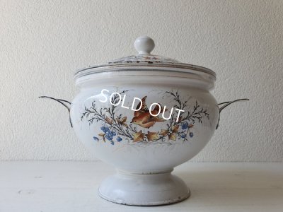 画像12: アンティークホーロー小鳥柄スーピエール