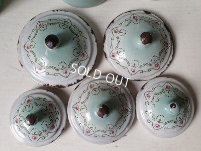 画像10: アンティークホーローローズ柄キャニスター5P