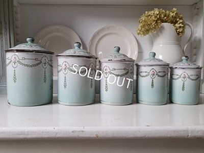 画像3: アンティークホーローローズ柄キャニスター5P