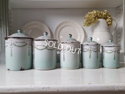 画像4: アンティークホーローローズ柄キャニスター5P