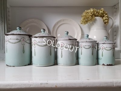 画像5: アンティークホーローローズ柄キャニスター5P