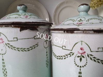 画像20: アンティークホーローローズ柄キャニスター5P