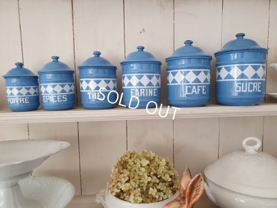 画像5: アンティークブルー格子柄キャニスター6P