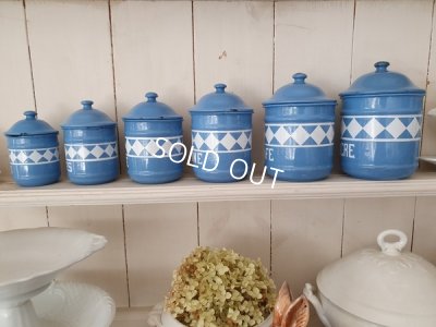 画像6: アンティークブルー格子柄キャニスター6P