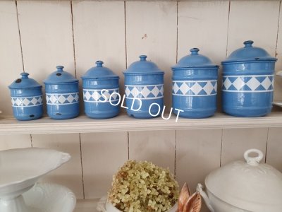 画像7: アンティークブルー格子柄キャニスター6P