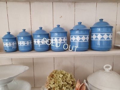 画像8: アンティークブルー格子柄キャニスター6P
