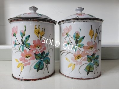 画像2: アンティークホーロー手描きキャニスター2P