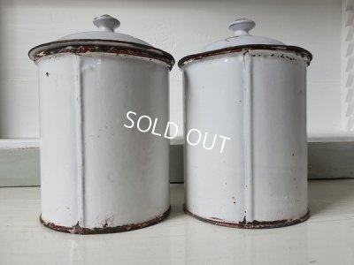 画像8: アンティークホーロー手描きキャニスター2P