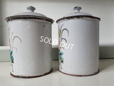 画像9: アンティークホーロー手描きキャニスター2P