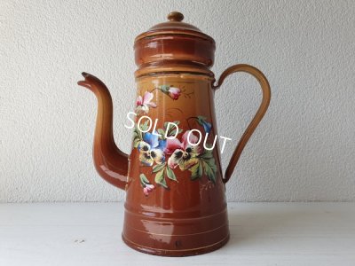 画像4: アンティークホーロー手描きパンジー柄コーヒーポット