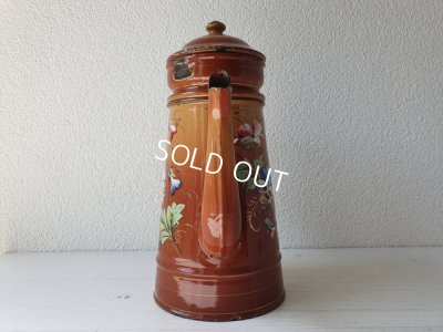 画像6: アンティークホーロー手描きパンジー柄コーヒーポット