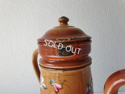 画像15: アンティークホーロー手描きパンジー柄コーヒーポット