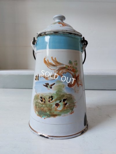 画像2: アンティークホーロー小鳥柄ミルクキャリー