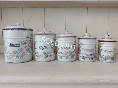 画像2: アンティークホーロー花柄キャニスター