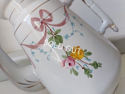 画像8: アンティークホーローリボンとローズ柄ポット