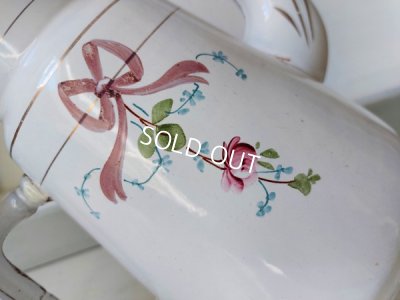 画像9: アンティークホーローリボンとローズ柄ポット