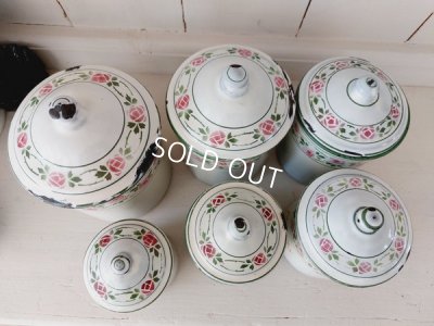 画像8: アンティークホーローローズ柄キャニスター6P