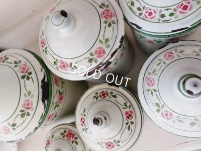 画像9: アンティークホーローローズ柄キャニスター6P