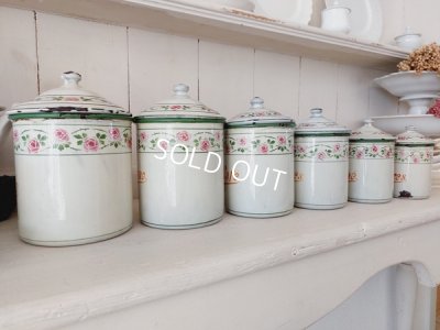 画像5: アンティークホーローローズ柄キャニスター6P