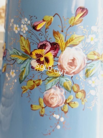 画像2: アンティークホーロー手描きローズとパンジー柄ポット