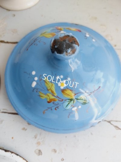 画像7: アンティークホーロー手描きローズとパンジー柄ポット