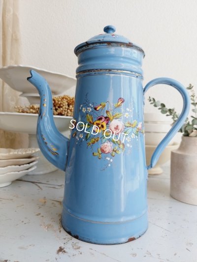 画像9: アンティークホーロー手描きローズとパンジー柄ポット