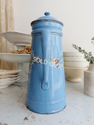 画像10: アンティークホーロー手描きローズとパンジー柄ポット