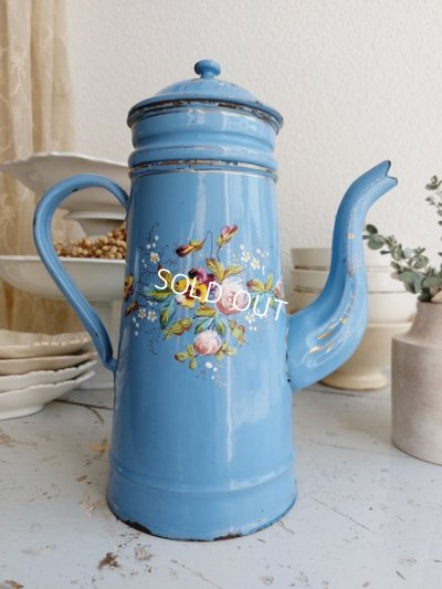 画像11: アンティークホーロー手描きローズとパンジー柄ポット