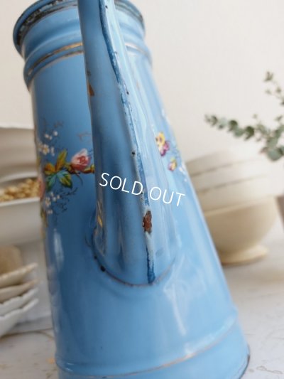 画像14: アンティークホーロー手描きローズとパンジー柄ポット