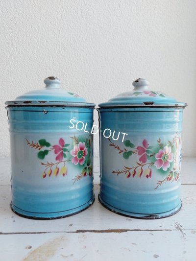 画像3: アンティークホーロー花柄キャニスターセット