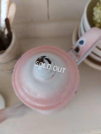 画像10: アンティークホーローピンク花柄コーヒーポット