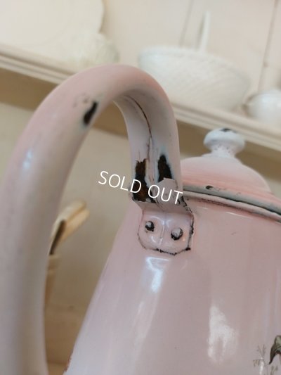 画像4: アンティークホーローピンク花柄コーヒーポット