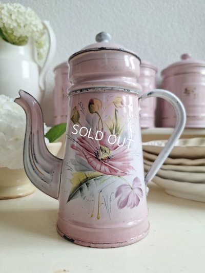 画像5: ホーローピンク花柄コーヒーポット