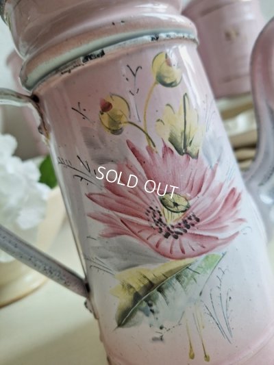 画像2: ホーローピンク花柄コーヒーポット