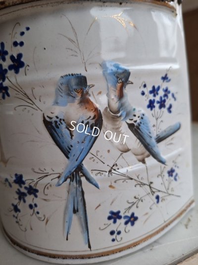 画像2: アンティークホーロー小鳥柄セル缶