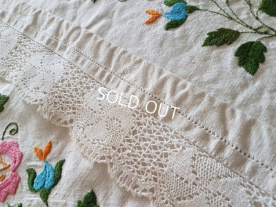 画像12: ハンガリアンリネン花柄刺繍テーブルクロス